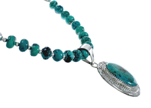 Native American Navajo Turquoise Sterling Silver Pendant Bead Necklace X10697